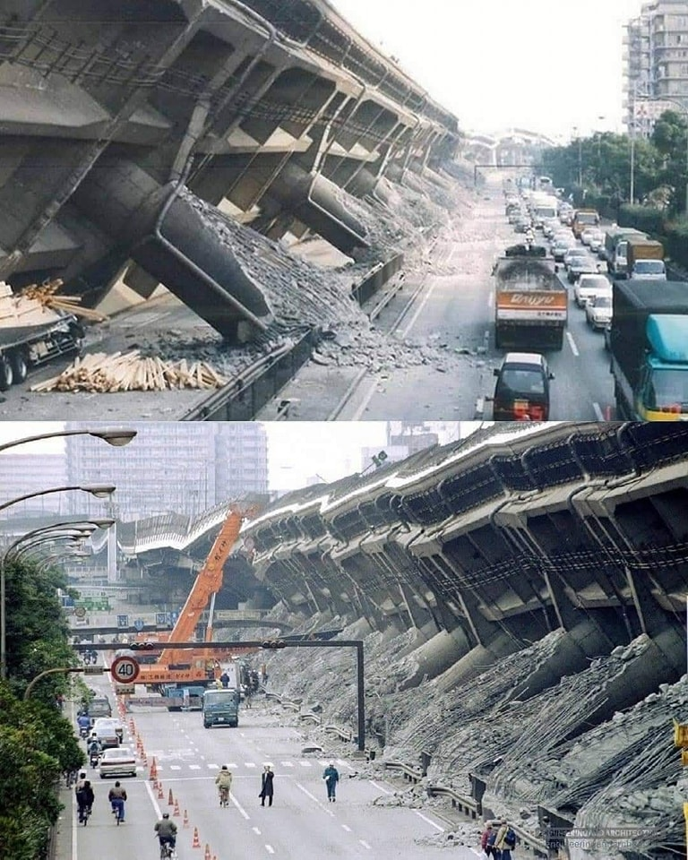 Alt text: ภาพความเสียหายจากเหตุการณ์แผ่นดินไหวโกเบ ปี 1995 ซึ่งเป็นจุดเปลี่ยนสำคัญที่ทำให้ตลาดหุ้นญี่ปุ่นร่วงหนัก